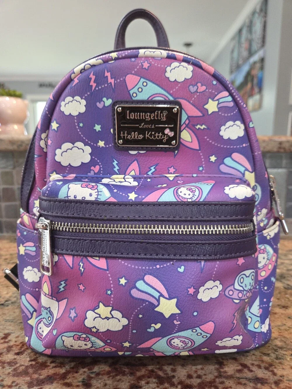 Loungefly Mini Backpack Sanrio Hello Kitty Stars Spaceships Zipper Adjustable